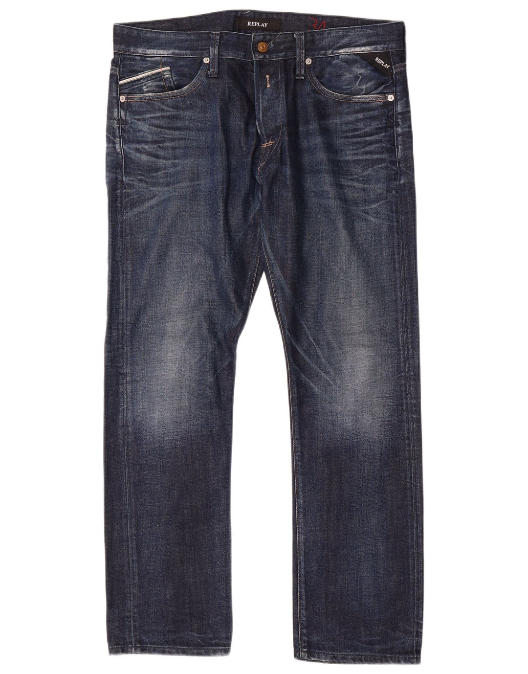 Jeans dritti invecchiati da uomo Replay W34 L31 cotone blu