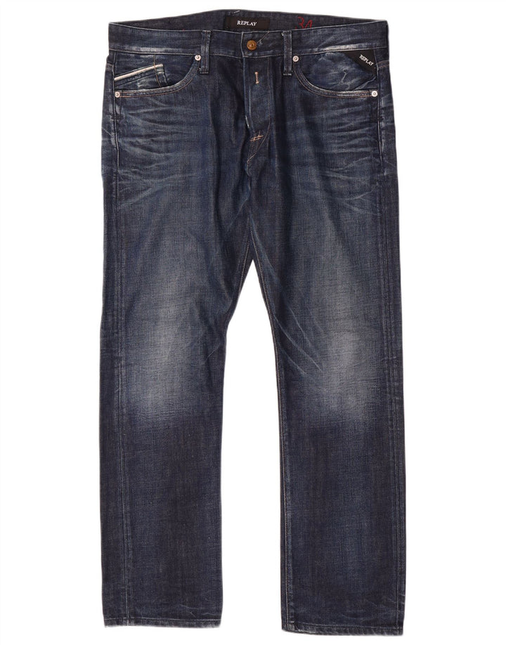 Jeans dritti invecchiati da uomo Replay W34 L31 cotone blu