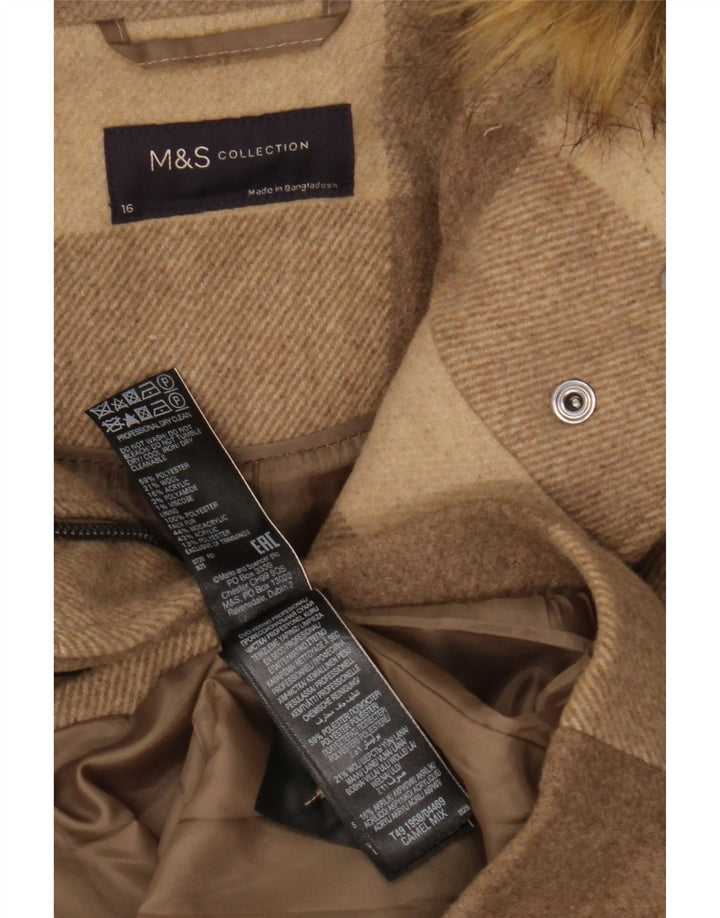 MARKS & SPENCER Montgomery con cappuccio da donna UK 16 Grandi quadri marroni