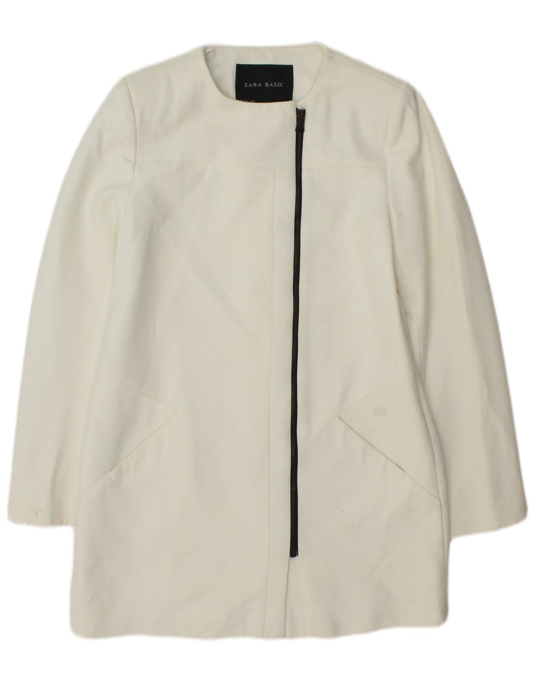 Giacca blazer lunga da donna Zara UK 14 poliestere bianco medio