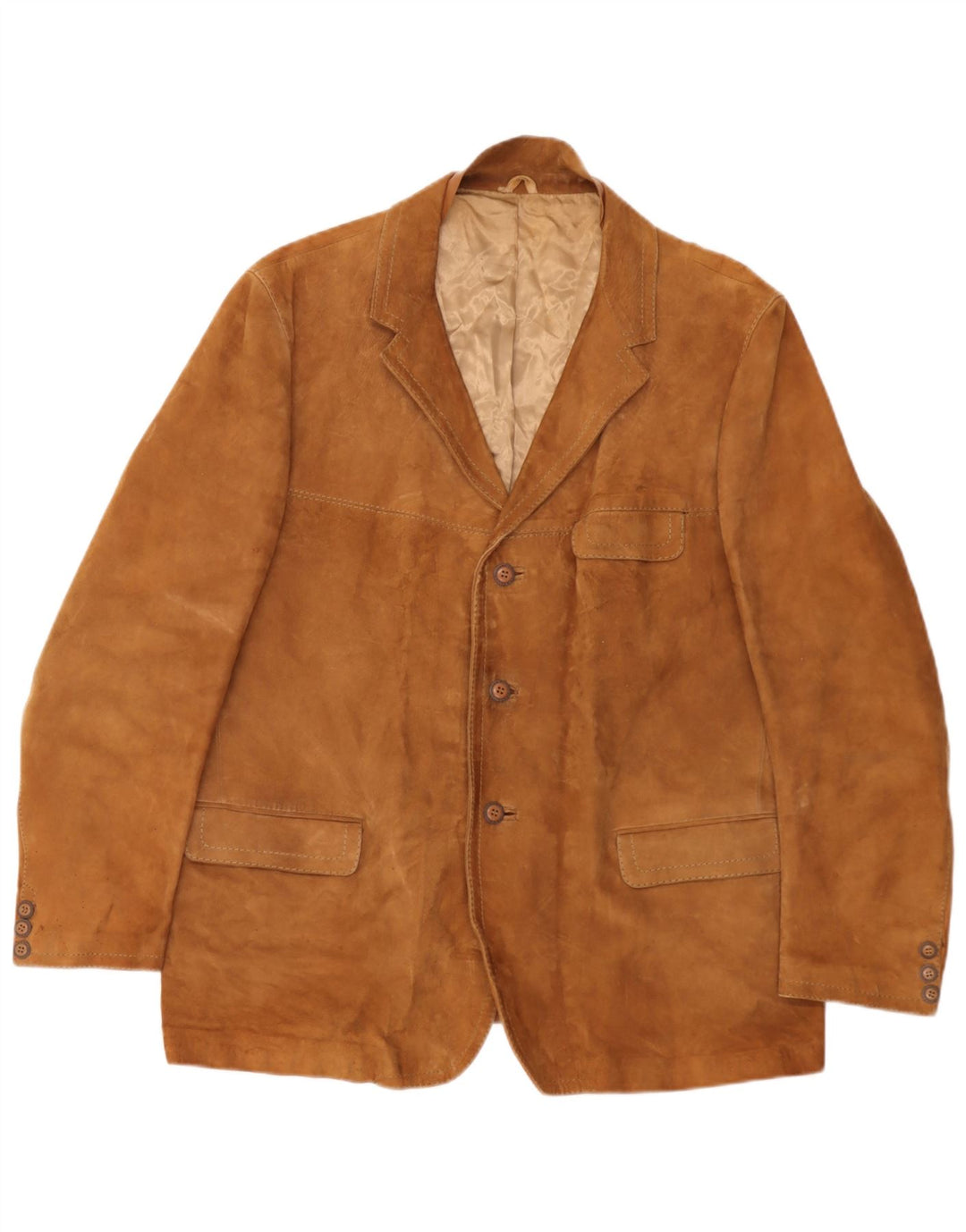 Giacca blazer vintage da uomo in pelle scamosciata a 3 bottoni UK 40 grande beige
