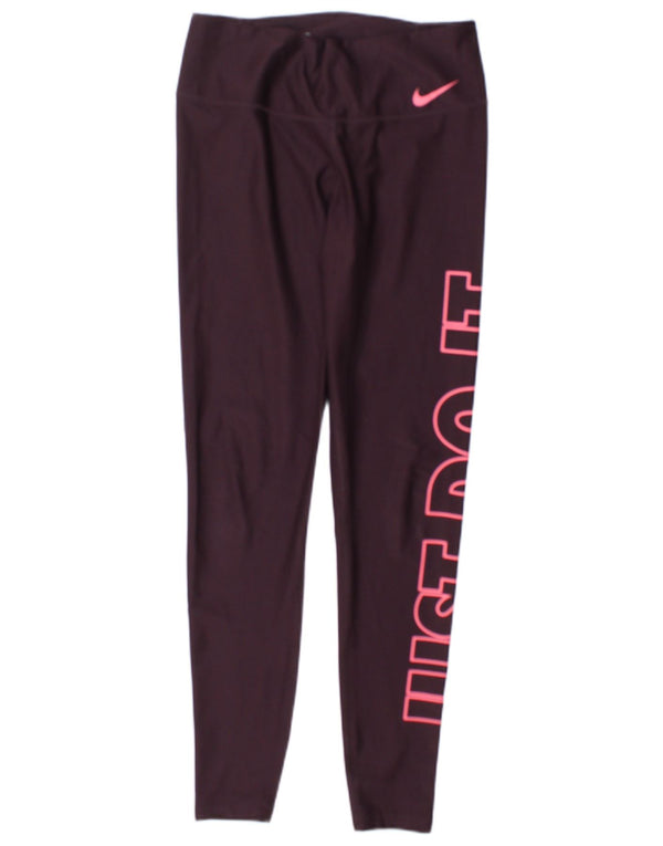 Leggings grafici Nike da donna Dri Fit UK 10 piccoli poliestere bordeaux