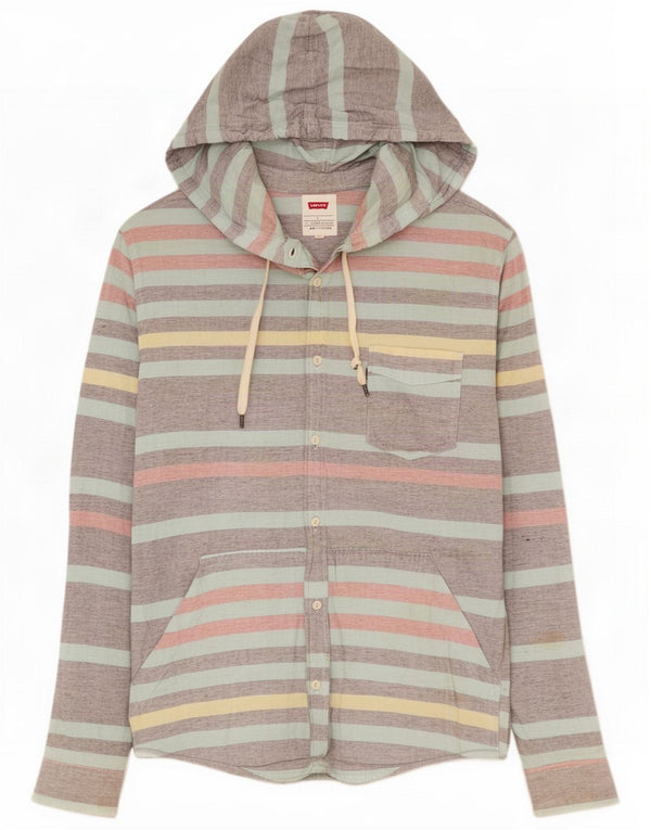 Levi's Camicia con cappuccio da uomo grande in cotone a righe grigie