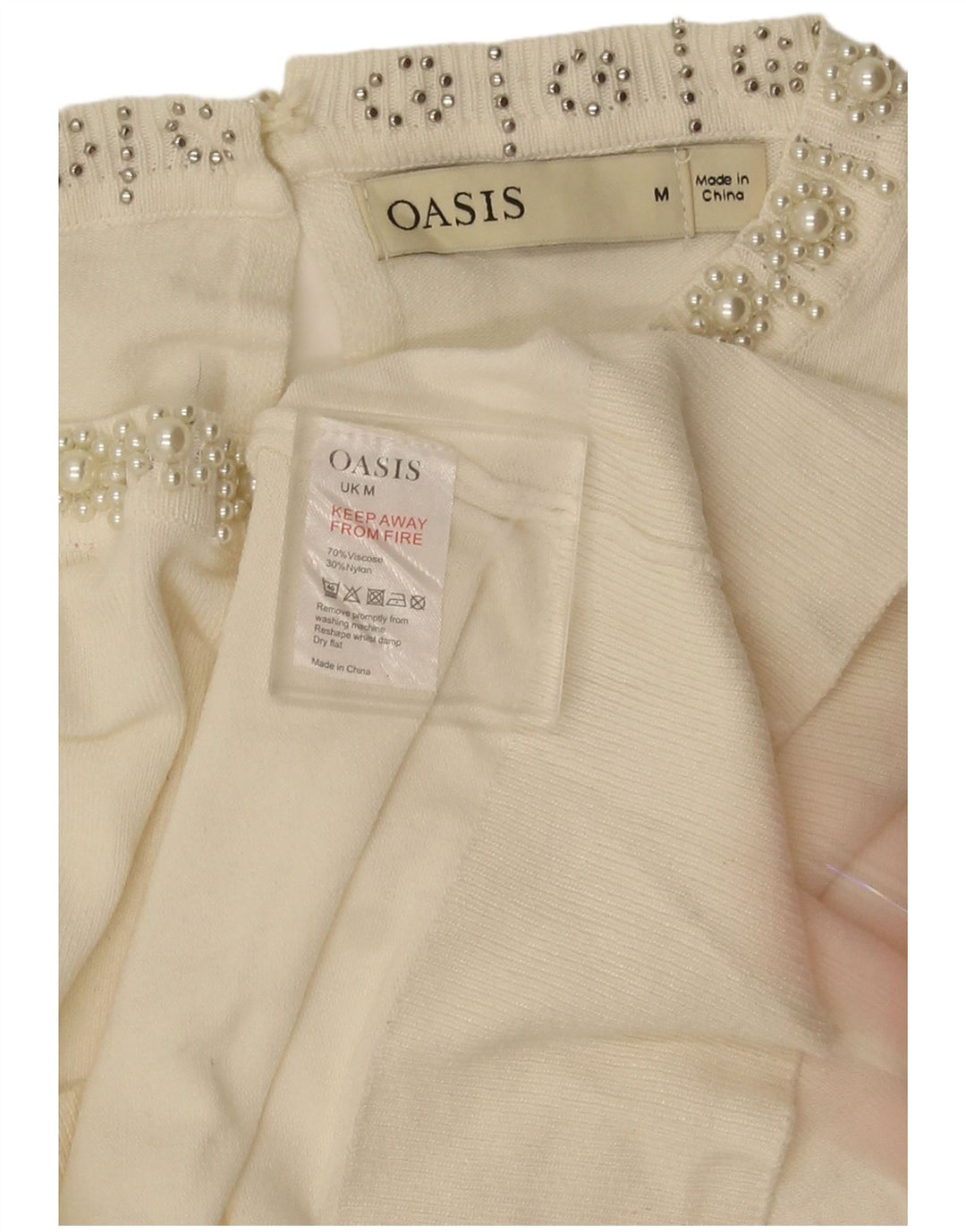 Maglione maglione con scollo a barca da donna Oasis UK 14 Viscosa bianca media