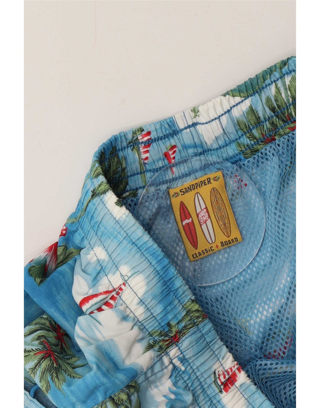 Pantaloncini da bagno con grafica vintage da uomo blu medio poliestere hawaiano