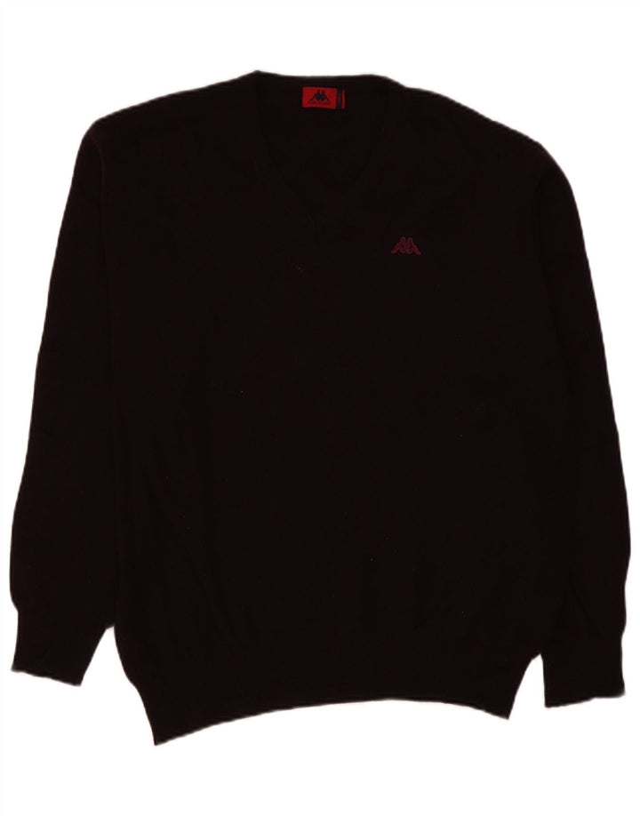 Maglione Kappa da uomo con scollo a V, grande, in lana d'agnello bordeaux