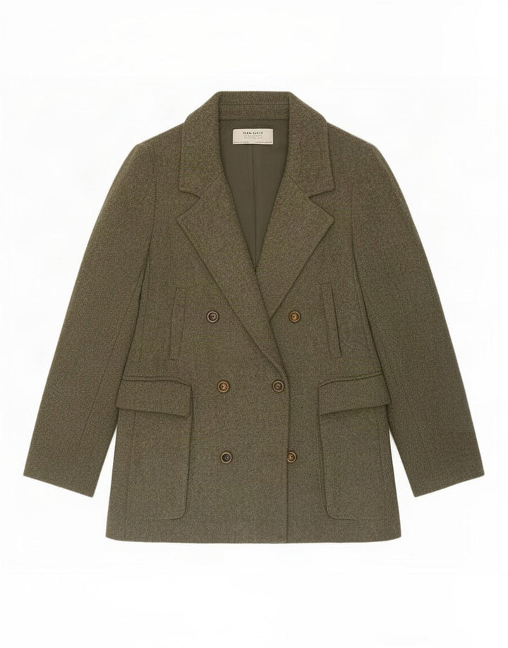 Cappotto doppiopetto da donna Zara UK 12 Poliestere kaki medio