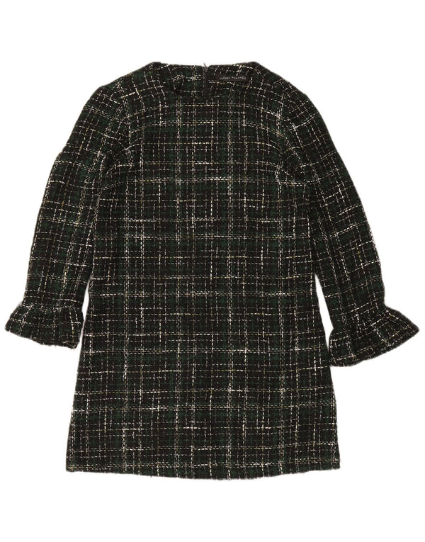 Abito a trapezio a maniche lunghe da donna Zara UK 14 Acrilico a quadri verde medio