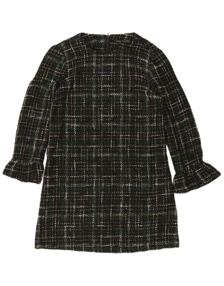 Abito a trapezio a maniche lunghe da donna Zara UK 14 Acrilico a quadri verde medio