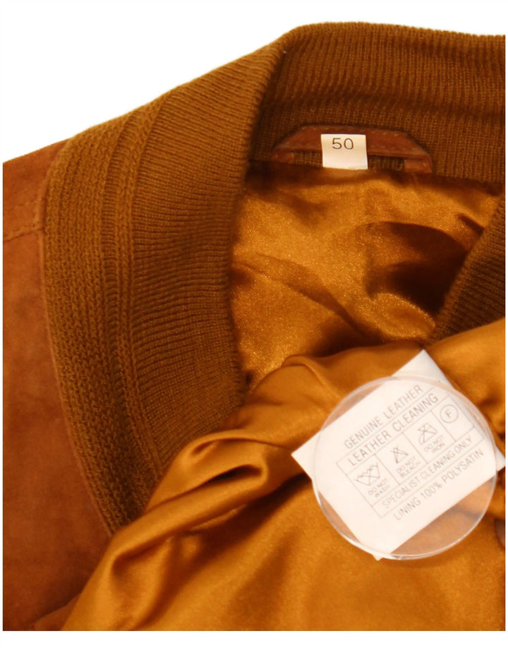Giubbotto bomber vintage in pelle scamosciata da uomo IT 50 grande marrone