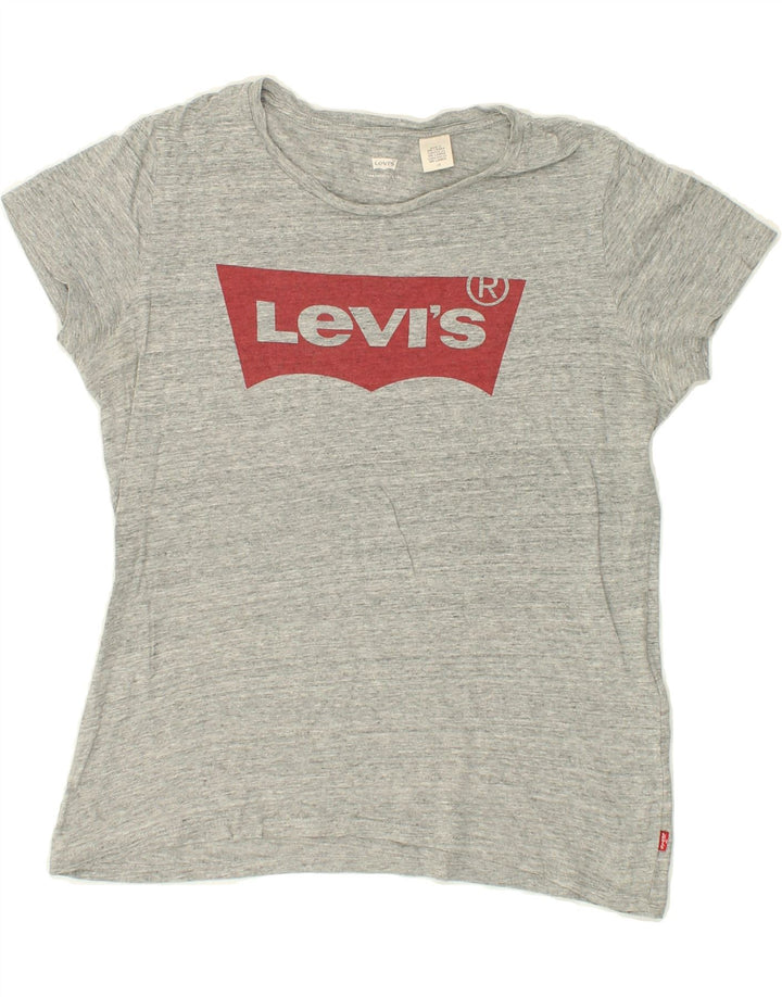 LEVI'S Womens Graphic T-Shirt Top UK 16 Large Grey Cotton Vintage Levi's and Second-Hand Levi's from Messina Hembry 