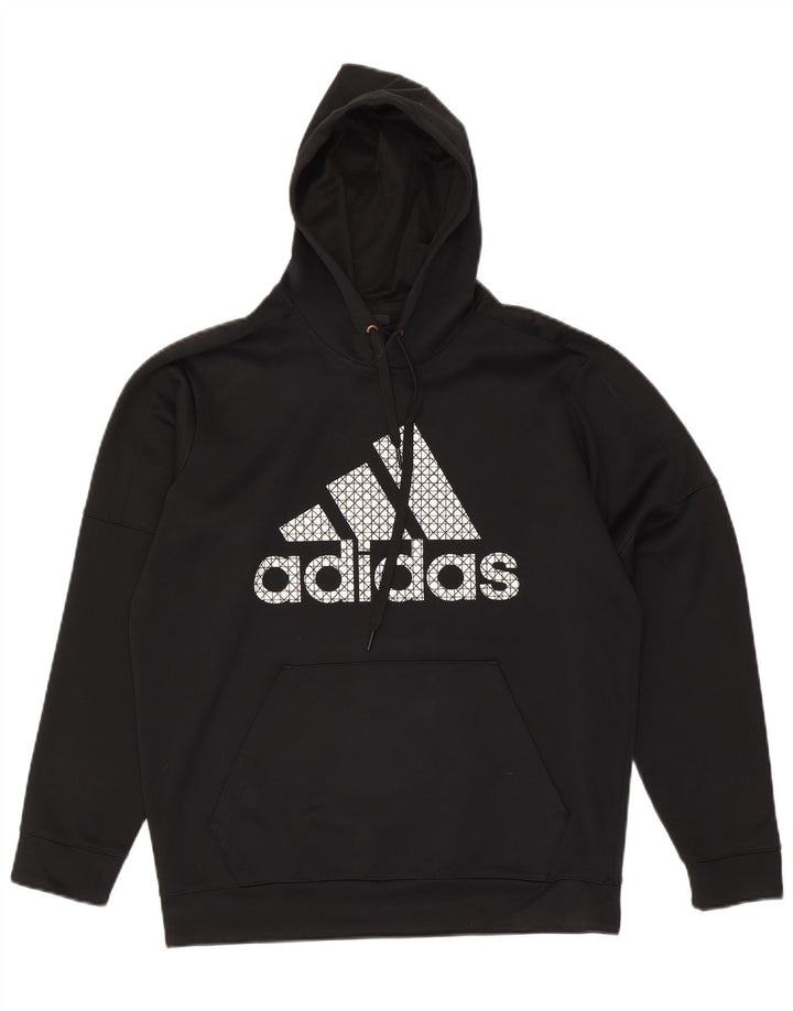 Felpa con cappuccio grafica Adidas Climawarm da uomo grande in poliestere nero