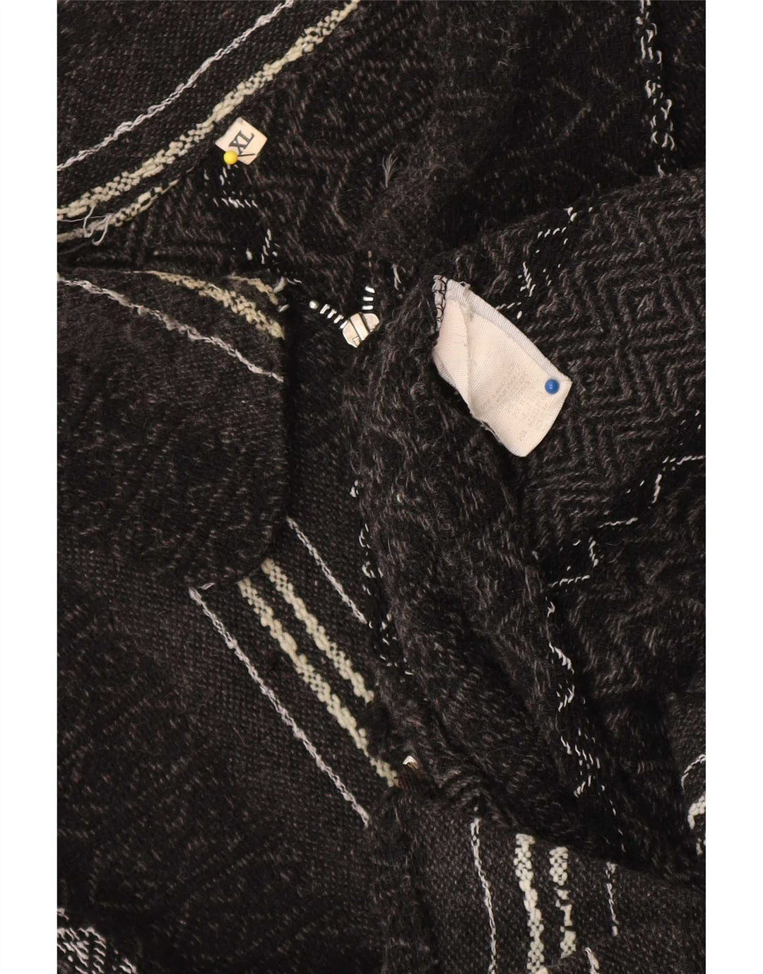Maglione cardigan da uomo vintage XL lana geometrica nera azteca
