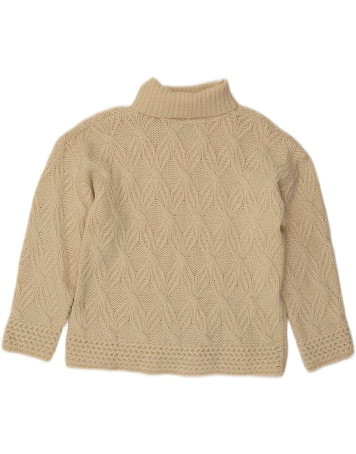 Maglione maglione vintage da donna con collo alto corto UK 14 lana bianco sporco medio