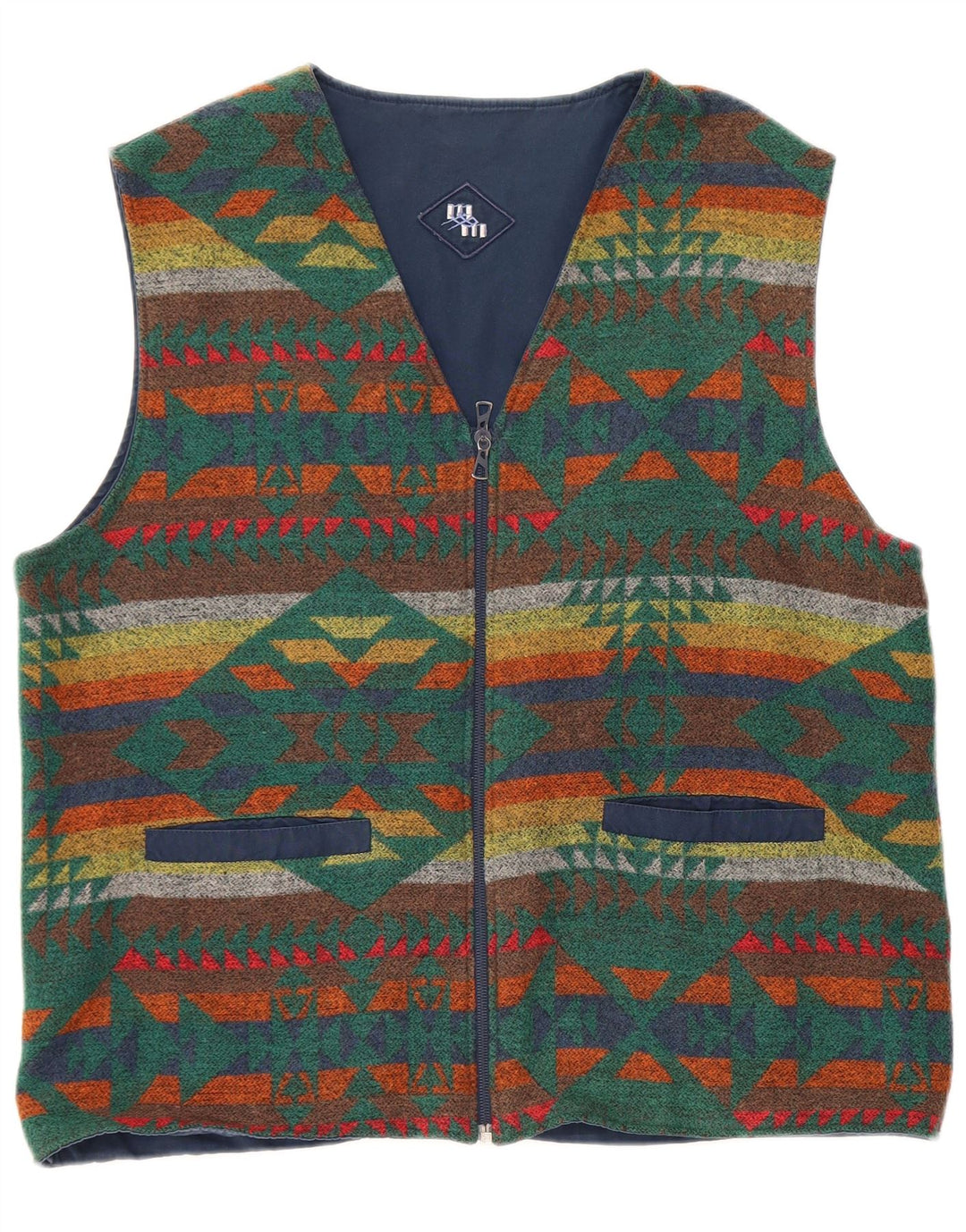 Gilet reversibile vintage da uomo grande Fair Isle multicolore