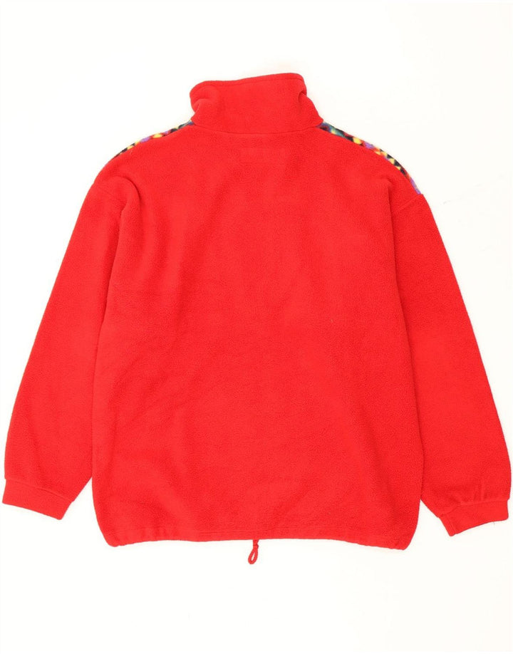 Maglione in pile vintage da uomo con zip e collo in poliestere geometrico rosso medio