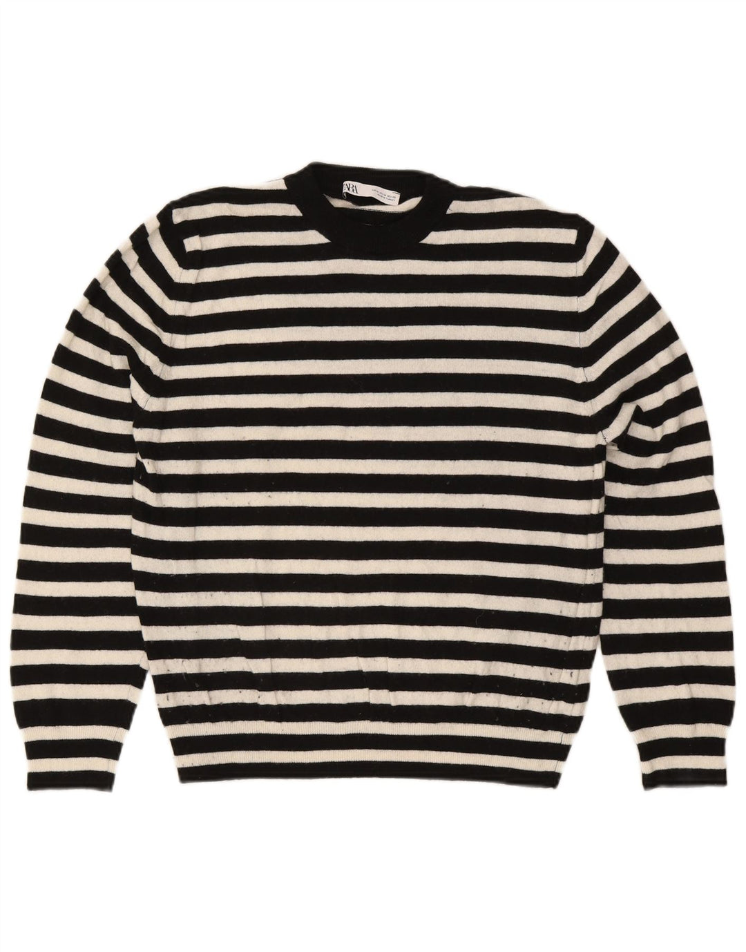 Maglione maglione girocollo da donna Zara UK 14 poliammide a righe nere medie