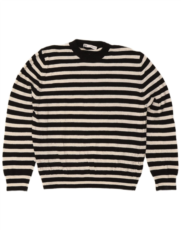 Maglione maglione girocollo da donna Zara UK 14 poliammide a righe nere medie