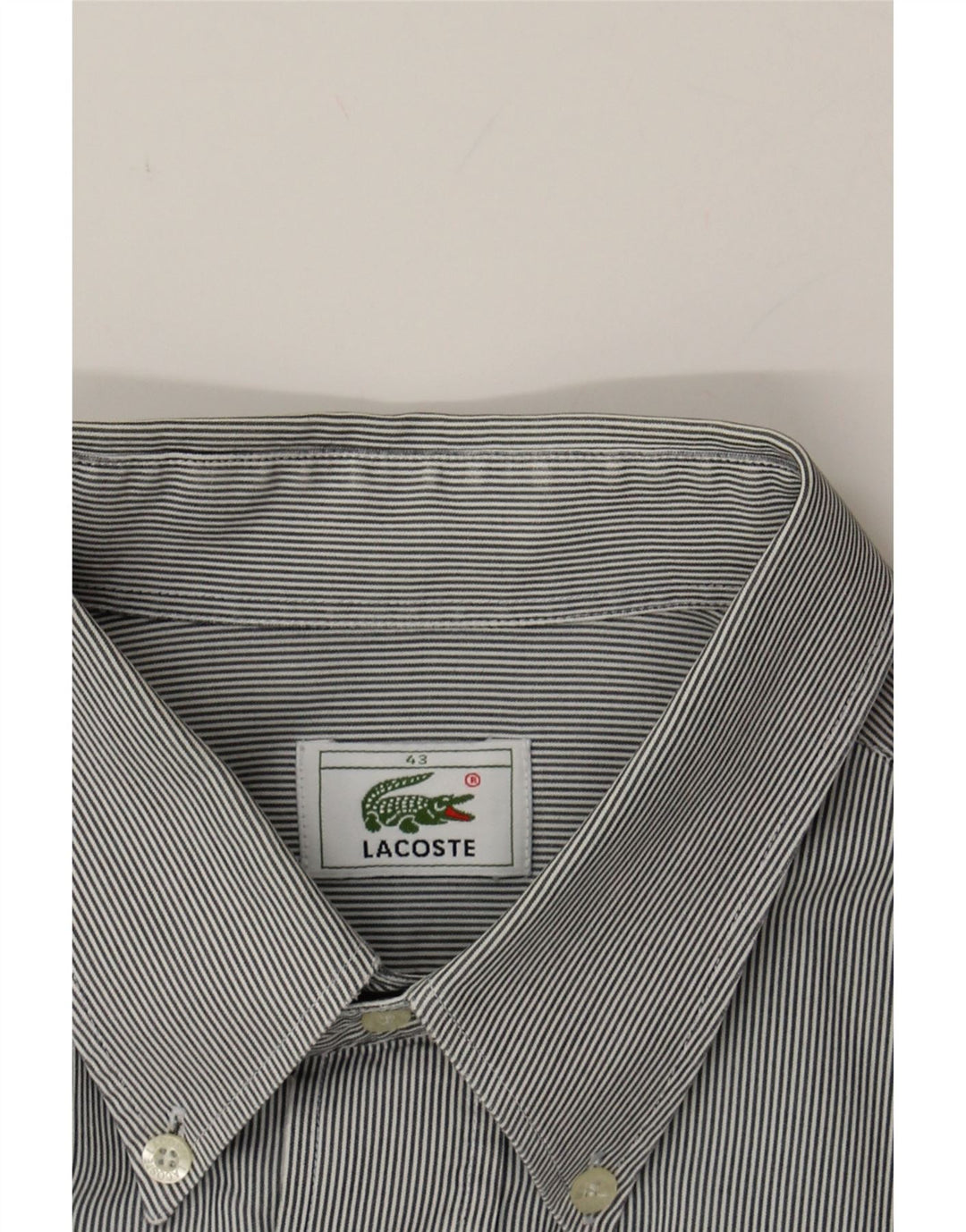 LACOSTE Mens Shirt Size 43 Large Grey Pinstripe Cotton Vintage Lacoste and Second-Hand Lacoste from Messina Hembry 