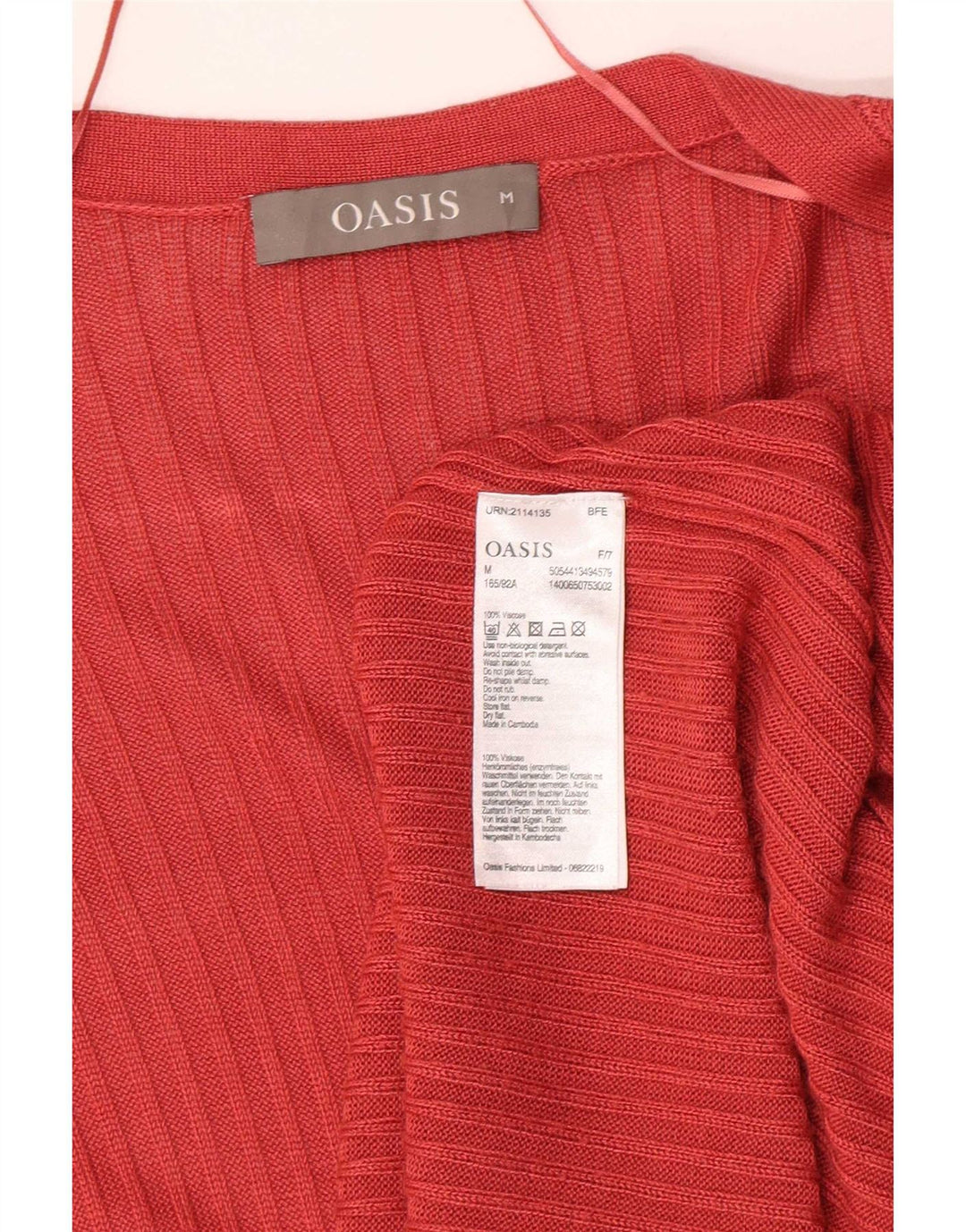 Maglione cardigan aperto lungo da donna Oasis UK 12 Viscosa rossa media