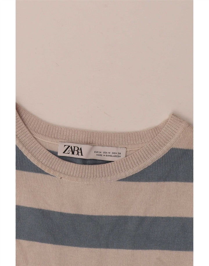 Canotta corta da donna Zara UK 12 a righe beige medio
