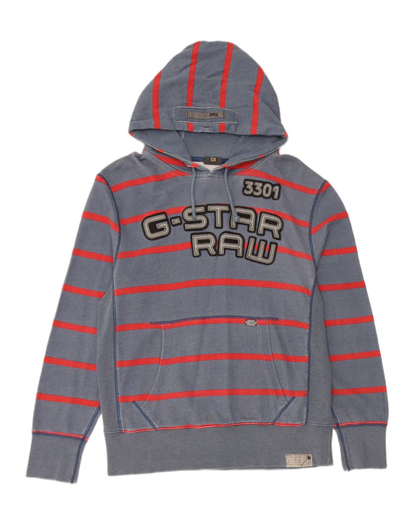 Felpa con cappuccio grafica G-Star 3301 da uomo XL in cotone a righe blu