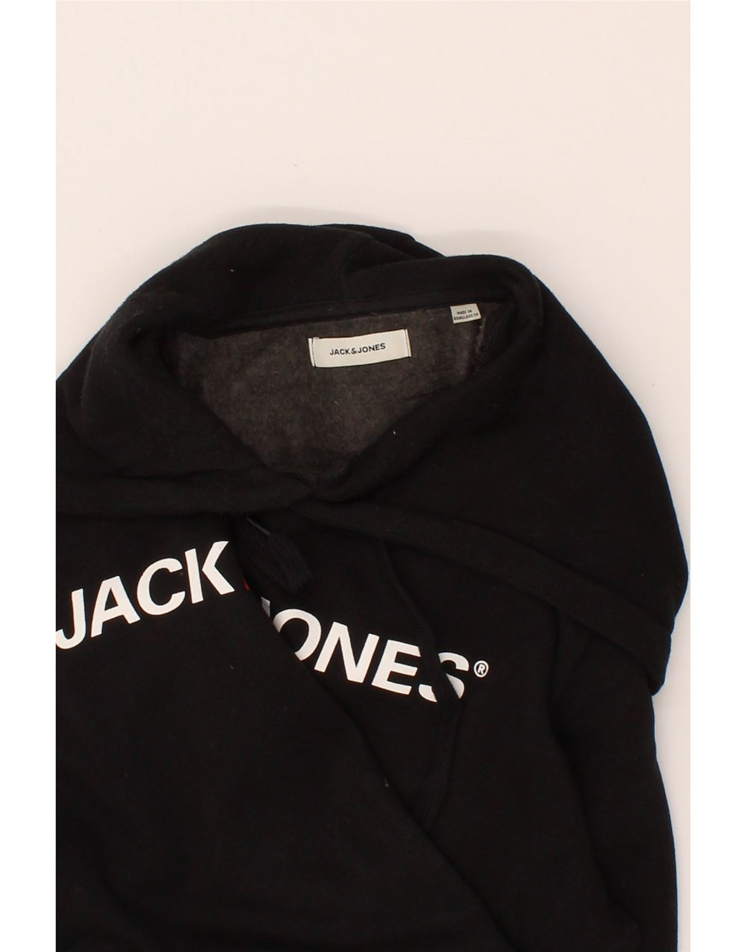 JACK & JONES Mens Graphic Hoodie Jumper Medium Black Cotton Vintage Jack & Jones and Second-Hand Jack & Jones from Messina Hembry 