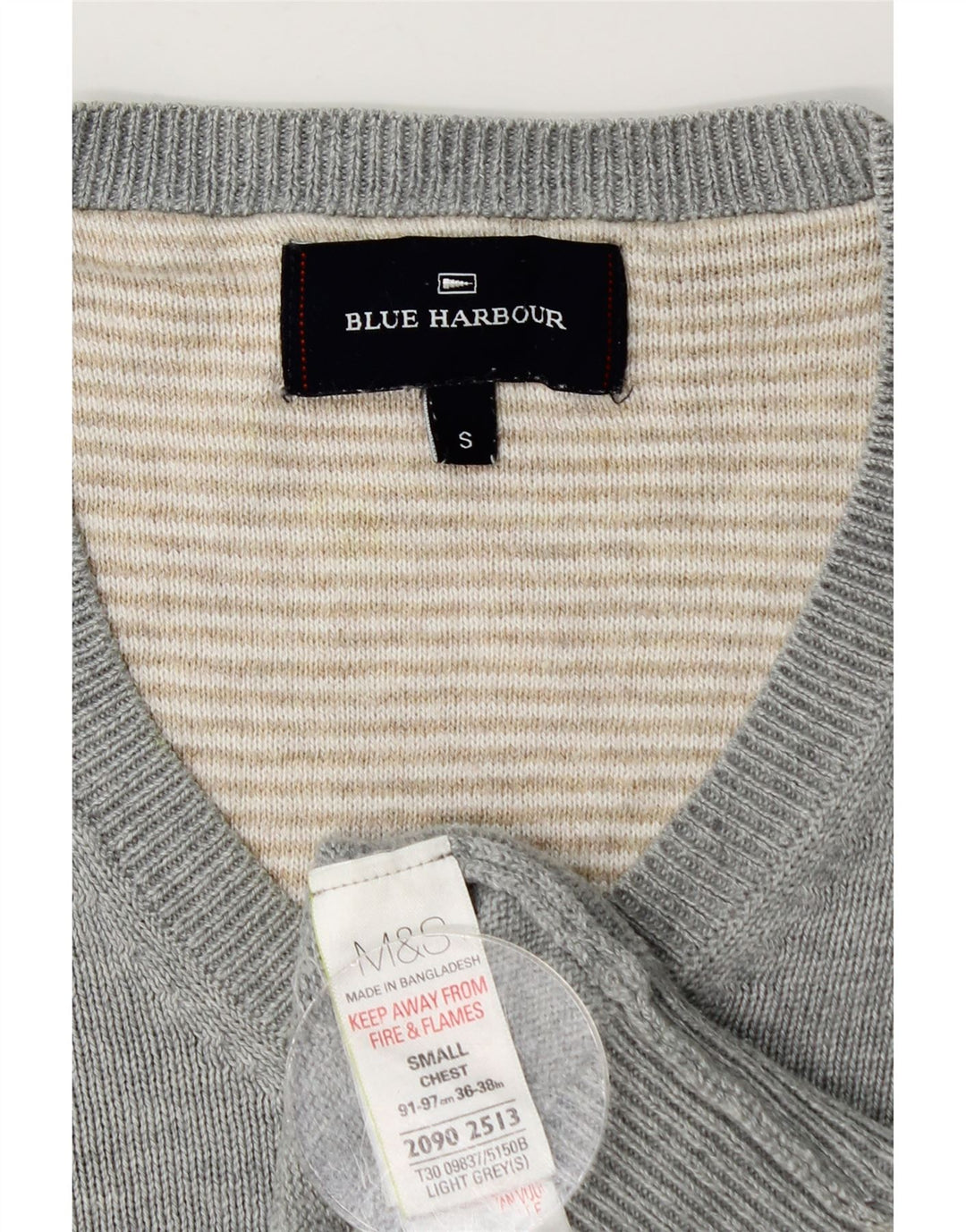 Maglione da uomo Marks & Spencer con scollo a V blu Harbour piccolo cotone grigio