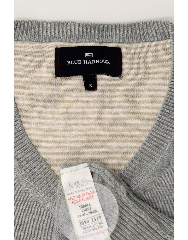 Maglione da uomo Marks & Spencer con scollo a V blu Harbour piccolo cotone grigio