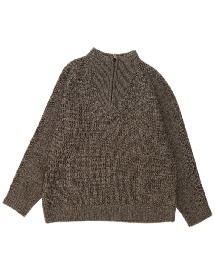 Maglione da uomo Marks & Spencer con zip e collo grande in acrilico chiazzato grigio
