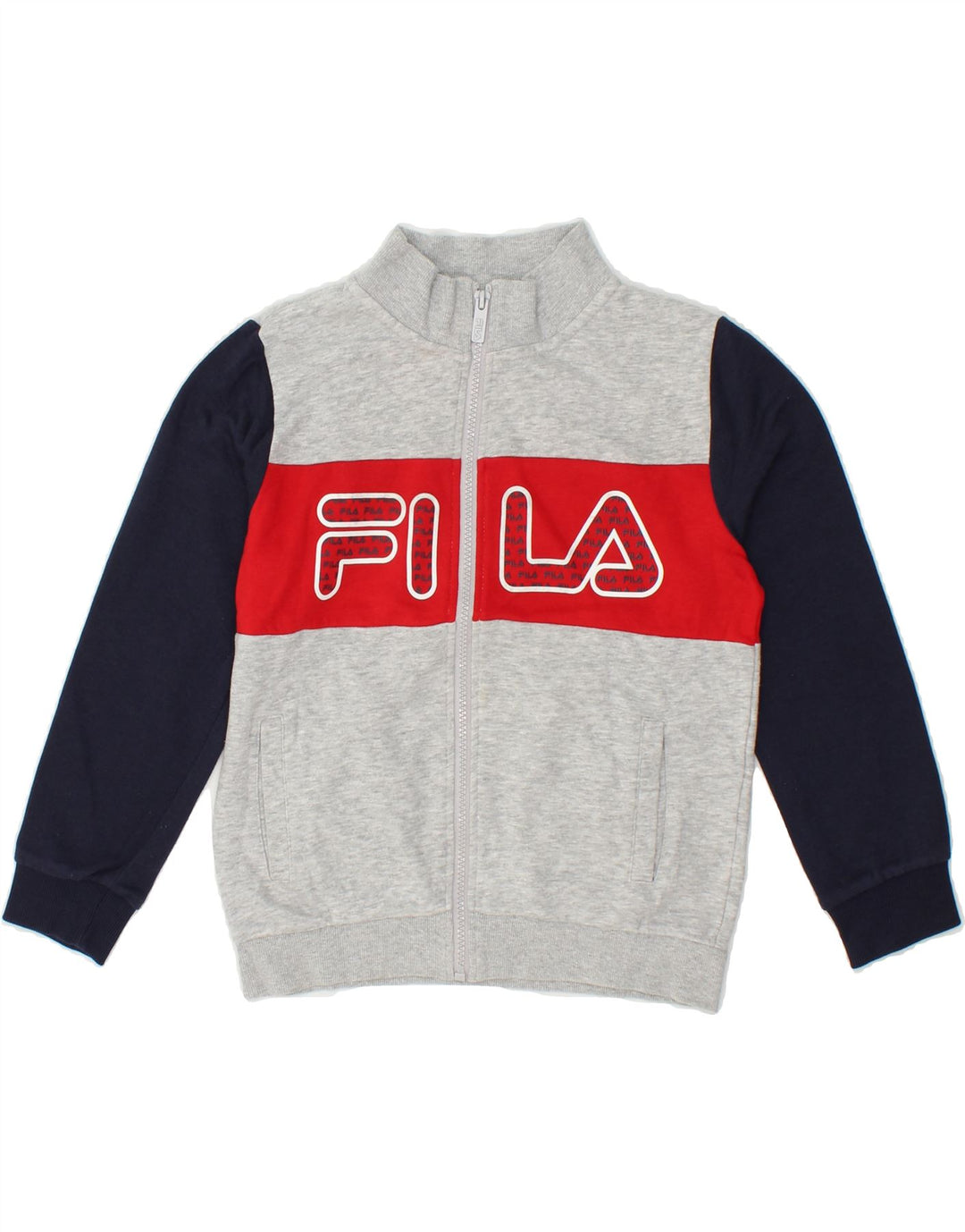 FILA Boys Graphic Tracksuit Top Jacket 7-8 Years Grey Colourblock Cotton Vintage Fila and Second-Hand Fila from Messina Hembry 