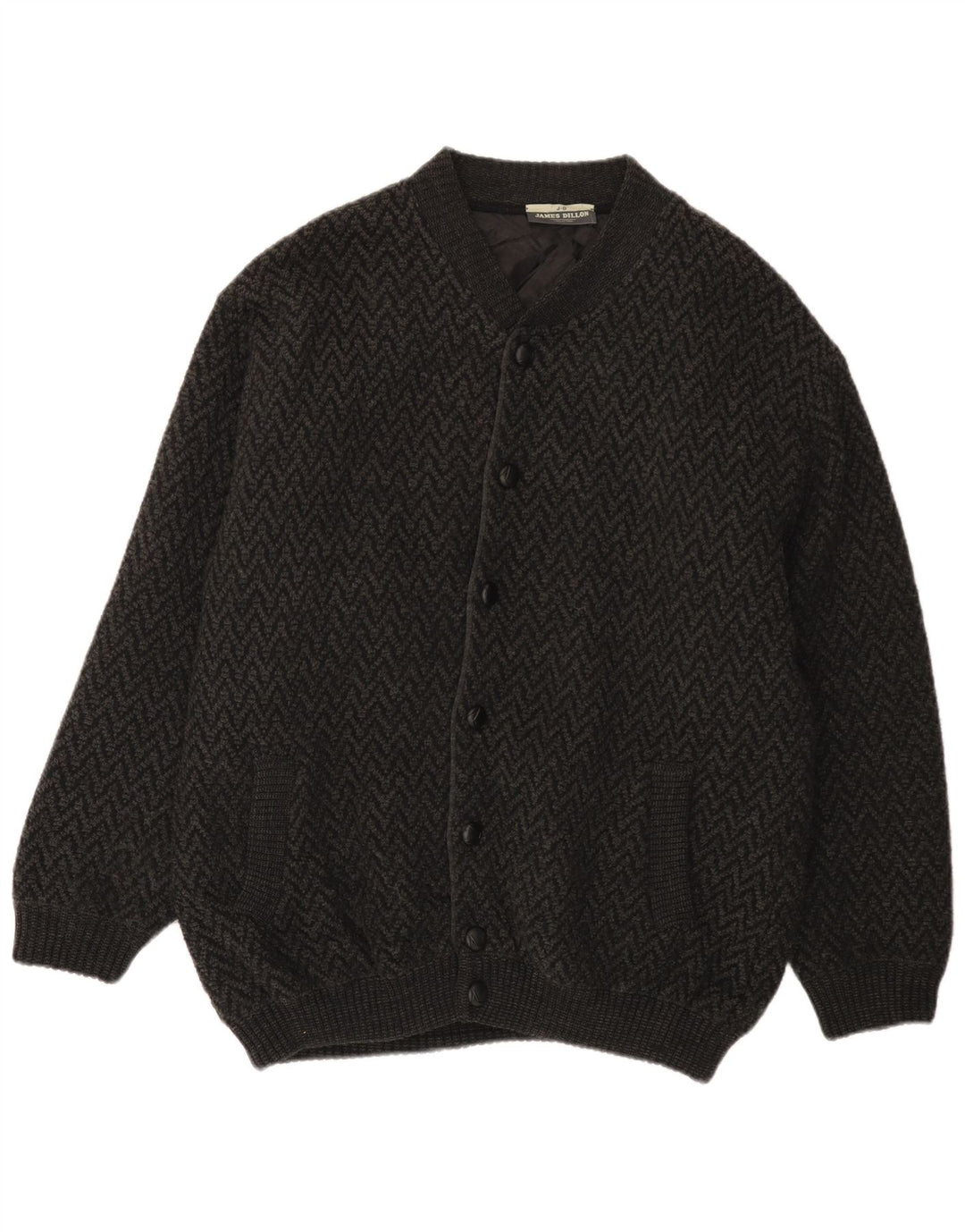 Maglione cardigan da uomo James Dillon XL grigio Chevron acrilico