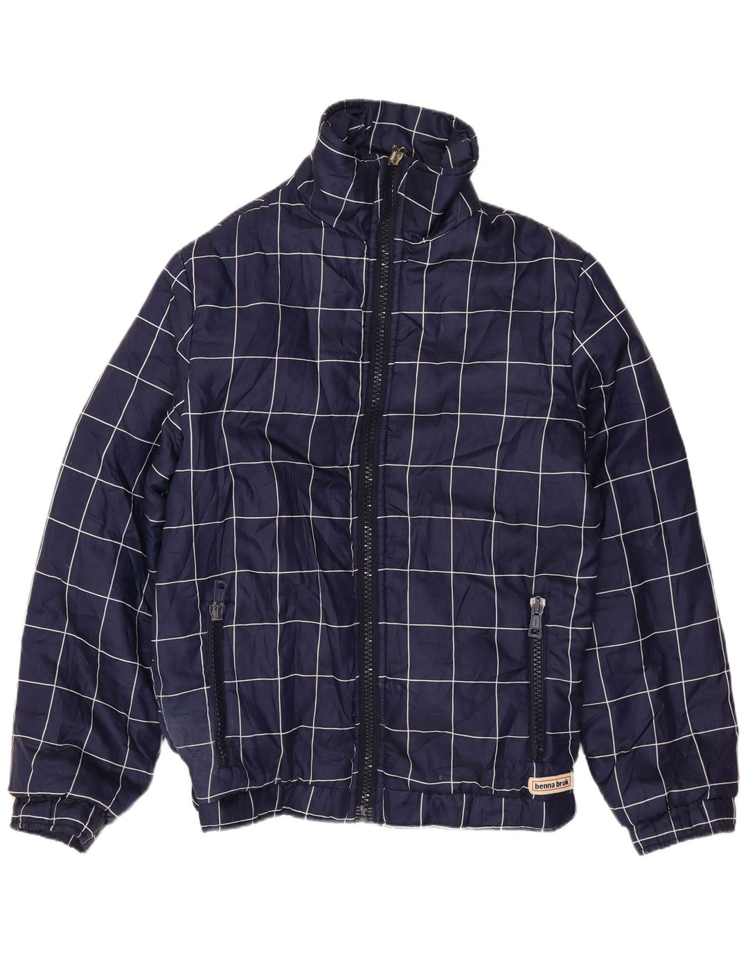 Giubbotto bomber da donna VINTAGE UK 14 grande check blu navy