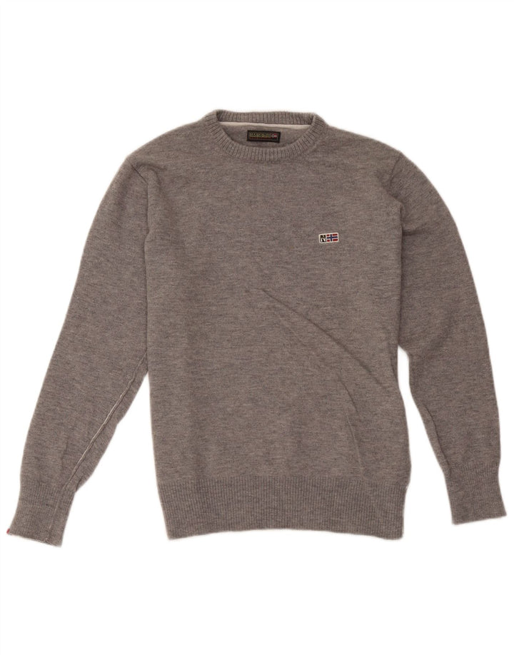 Maglione girocollo geografico da uomo Napapijri piccolo in lana grigia