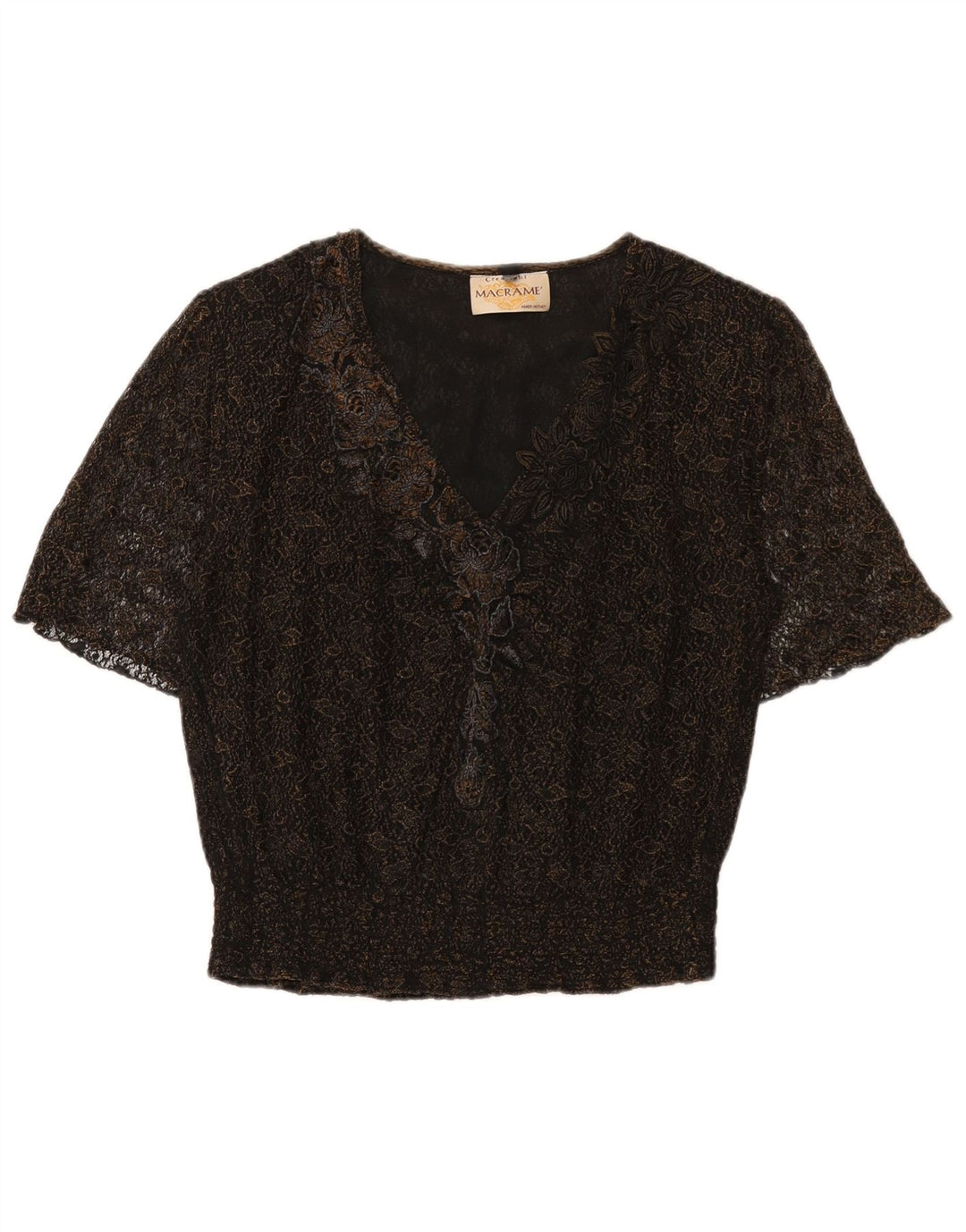 Top camicetta da donna vintage UK 16 grande floreale nero