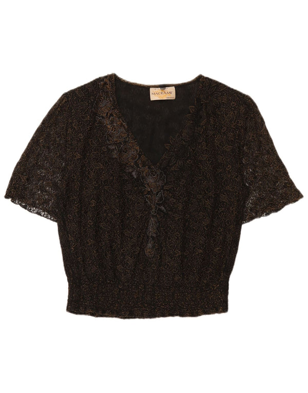 Vintage Womens Blouse Top UK 16 Large Black Floral