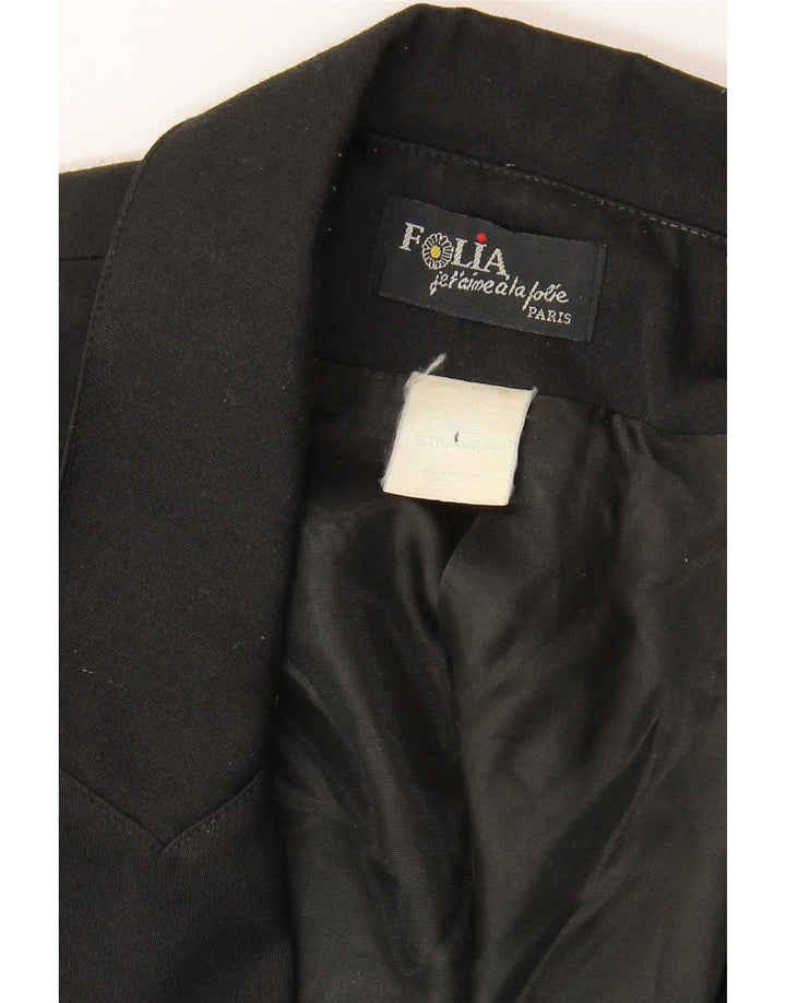 Giacca blazer doppiopetto vintage da donna UK 12 Medium Black Paisley