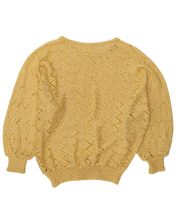Maglione maglione vintage da donna con scollo a barca UK 16 grande giallo