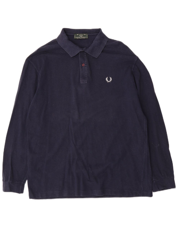 Polo da uomo a maniche lunghe Fred Perry Large in cotone blu navy