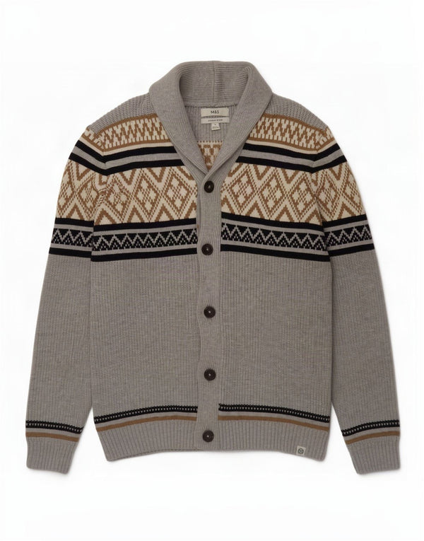 Maglione cardigan da uomo Marks & Spencer XL poliestere geometrico grigio