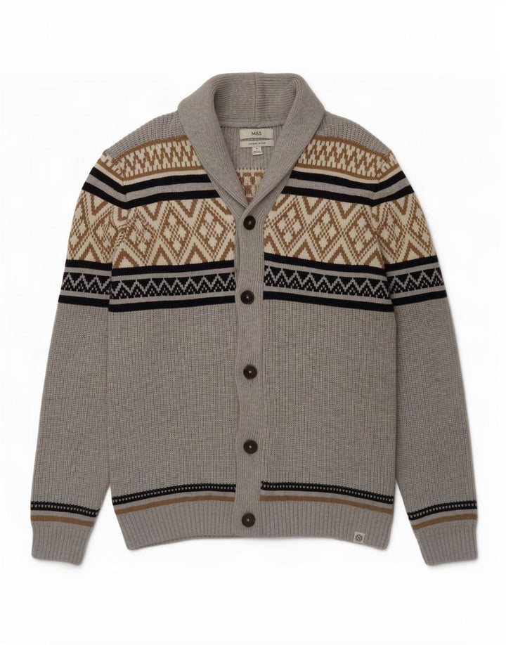 Maglione cardigan da uomo Marks & Spencer XL poliestere geometrico grigio