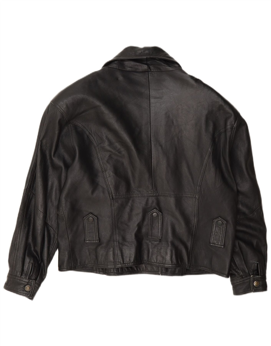 Giacca da motociclista in pelle oversize da donna vintage UK 10 piccola nera