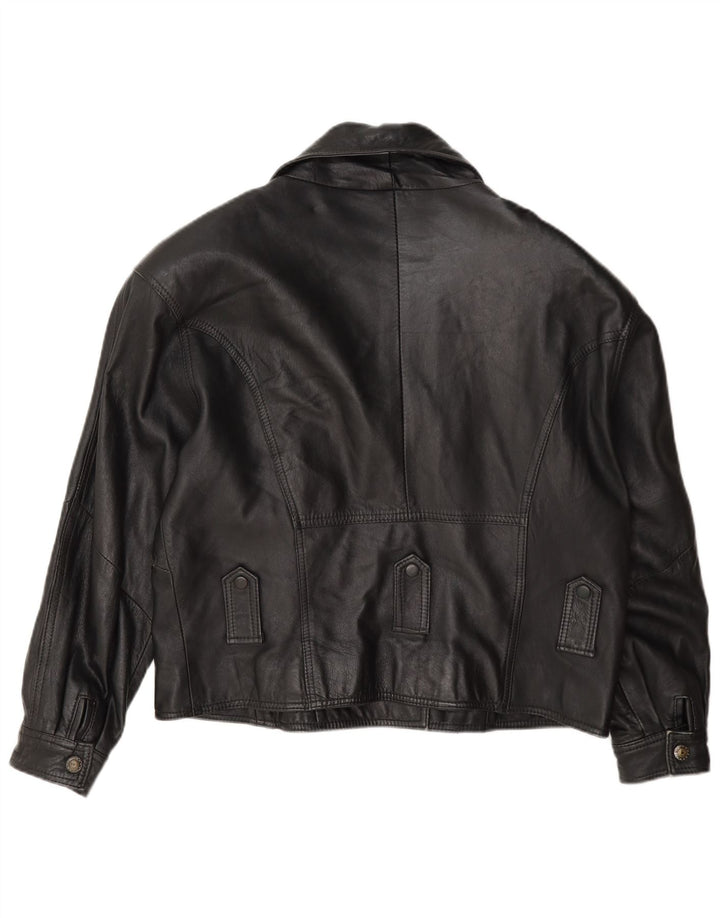 Giacca da motociclista in pelle oversize da donna vintage UK 10 piccola nera
