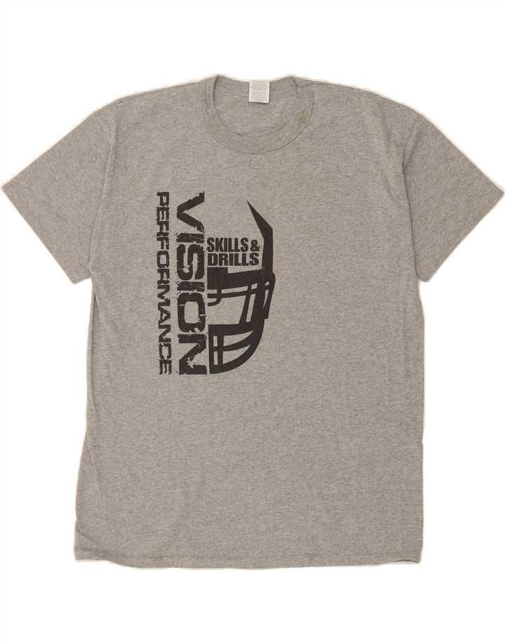 RUSSELL ATHLETIC Mens Graphic T-Shirt Top Large Grey Polyester Vintage Russell Athletic and Second-Hand Russell Athletic from Messina Hembry 