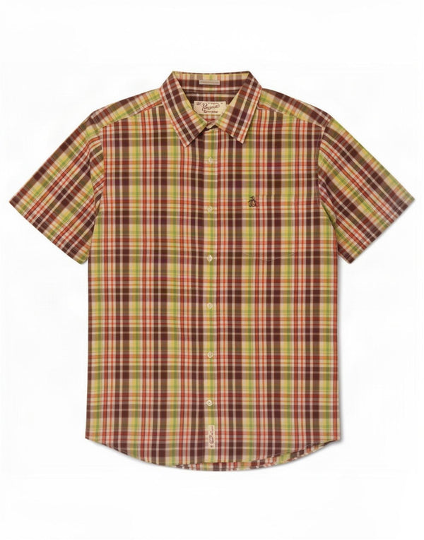 Penguin Heritage Camicia da uomo a maniche corte slim fit a quadri grandi multicolori