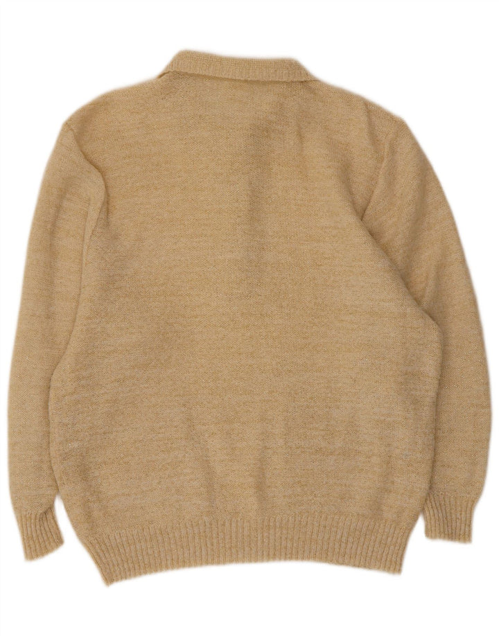 Maglione vintage da donna oversize con collo a polo EU 40 Beige medio