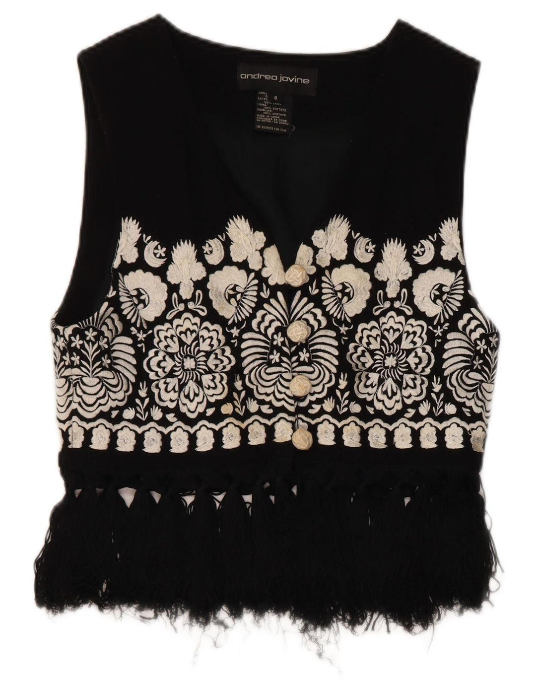 Gilet da donna vintage UK 4 piccolo lana floreale nera