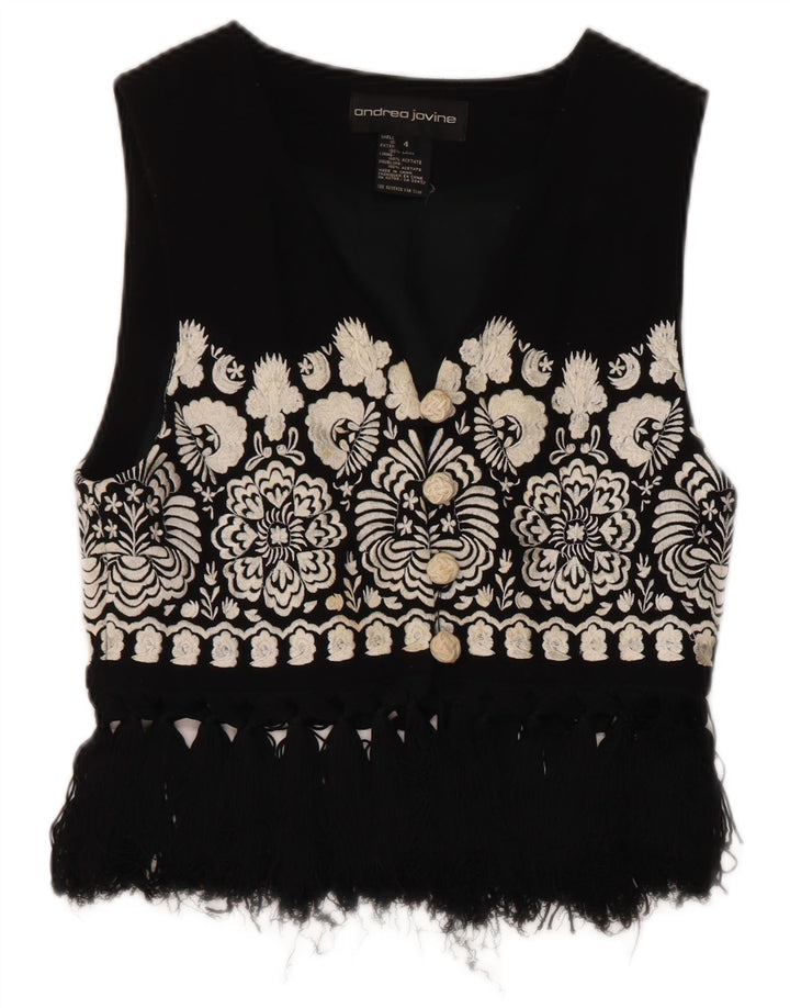 Gilet da donna vintage UK 4 piccolo lana floreale nera