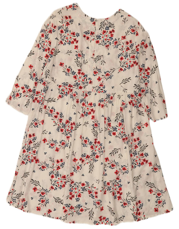 Abito da donna a trapezio con maniche a 3/4 Benetton UK 12 Viscosa floreale bianca media