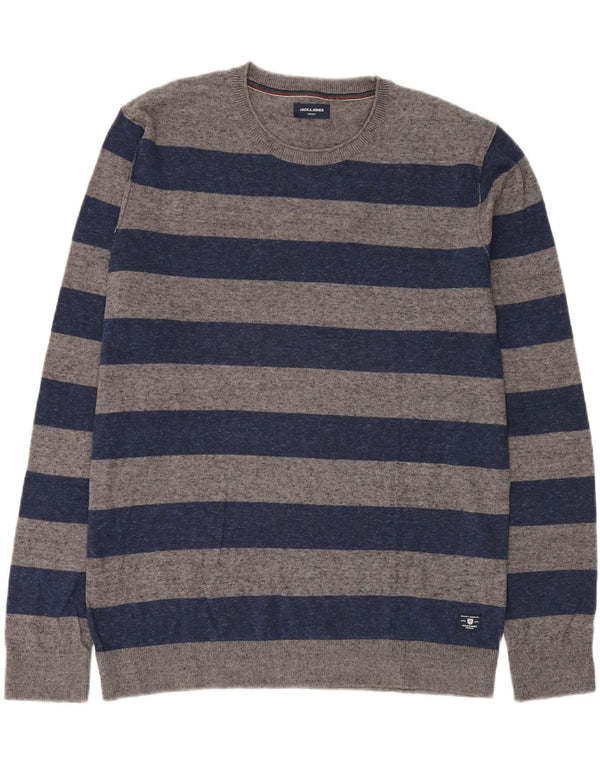 JACK & JONES Maglione maglione girocollo da uomo XL in cotone a righe grigie